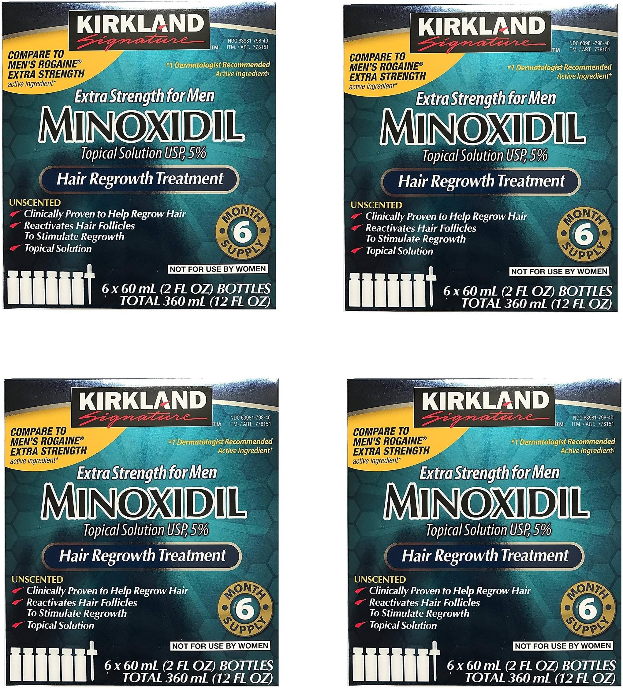 Kirkland Minoxidil 5 percent Extra Srength yYWovO Hair Regrowth For Men, 6 Month Supply, 2 Ounce Bottle, 6 Count (4 Pack)