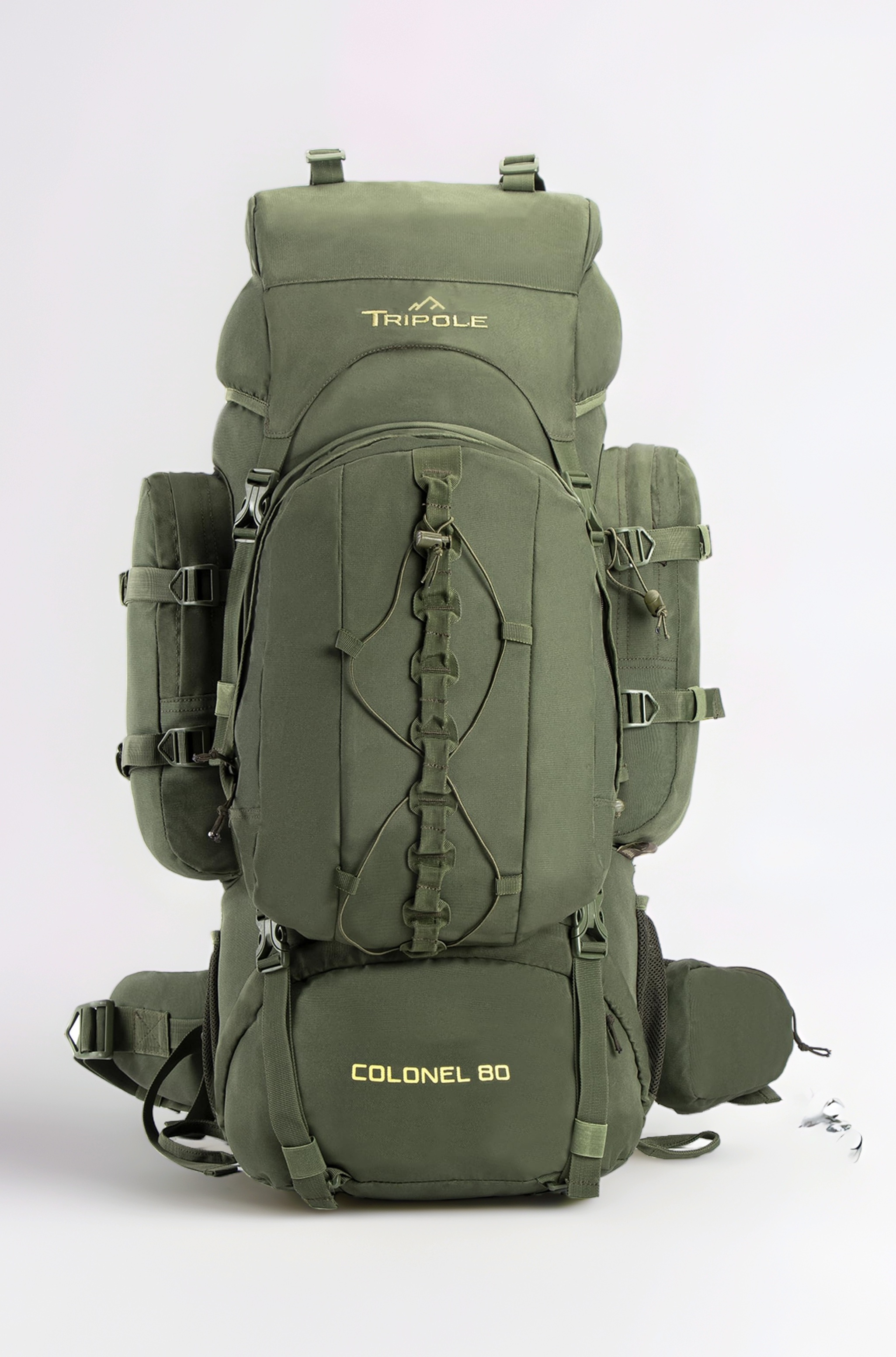 Colonel Metal Frame 80L Rucksack with Detachable Bag & Rain Cover for Trekking & Travelling | Men & Women | 3 Year Warranty (Army Green, 80)