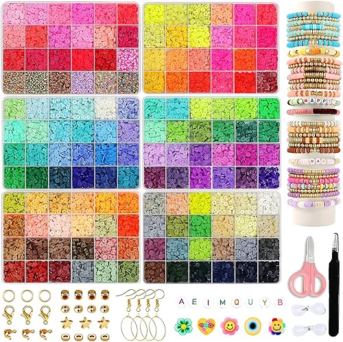 Miniatura 8 de YMSDZHL Kit de fabricación de pulseras de cuentas de arcilla de 19500 piezas, cuentas Heishi de polímero de 144 colores para fabricación de joyas,