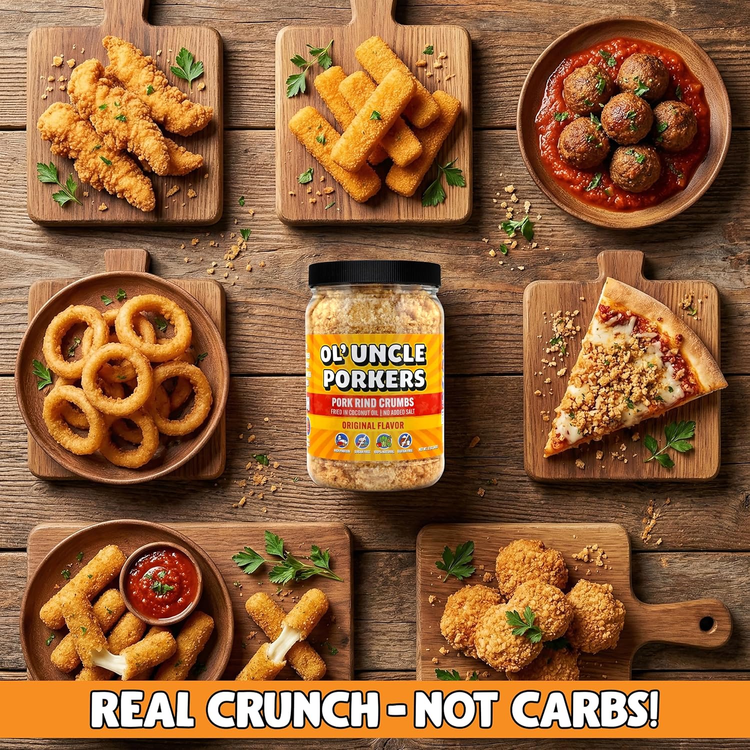 Ol' Uncle Porkers Original Pork Rind Crumbs, Keto Breadcrumbs, Zero Net Carbs, High Protein, Sugar-Free, Gluten-Free, Fried in Coconut Oil, 12 oz (Pack of 2)
