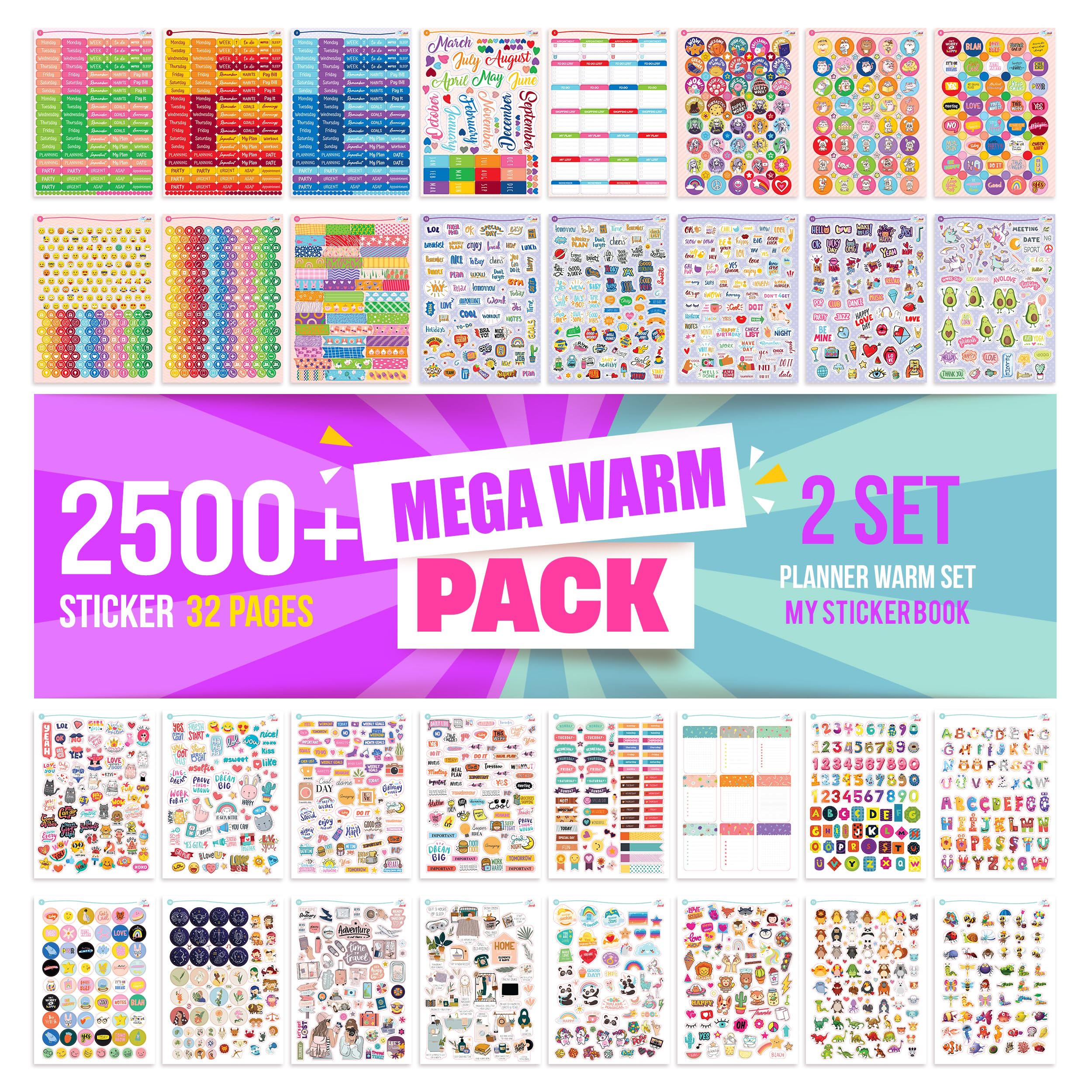 colortouch Sticker Set, 2500+ Pcs Monthly, Weekly, Daily Stickers, 32 Sheets Album for Planner Organizer, Calendar, Notebook