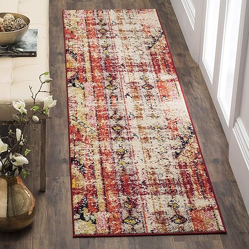 SAFAVIEH Monaco Collection Runner Rug - 2'2" x 12', Magenta & Multi, Boho Chic Tribal Distressed Design, Non-Shedding & Easy Care, Ideal for High Traffic Areas in Living Room, Bedroom (MNC222D)