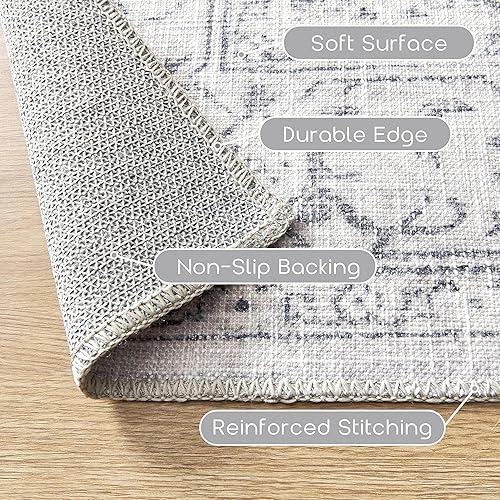 Vista 2 de Alfombra moderna de estilo bohemio para sala de estar, lavable, desgastada, con patrón de medallón de damasco, para sala de estar, hogar, oficina