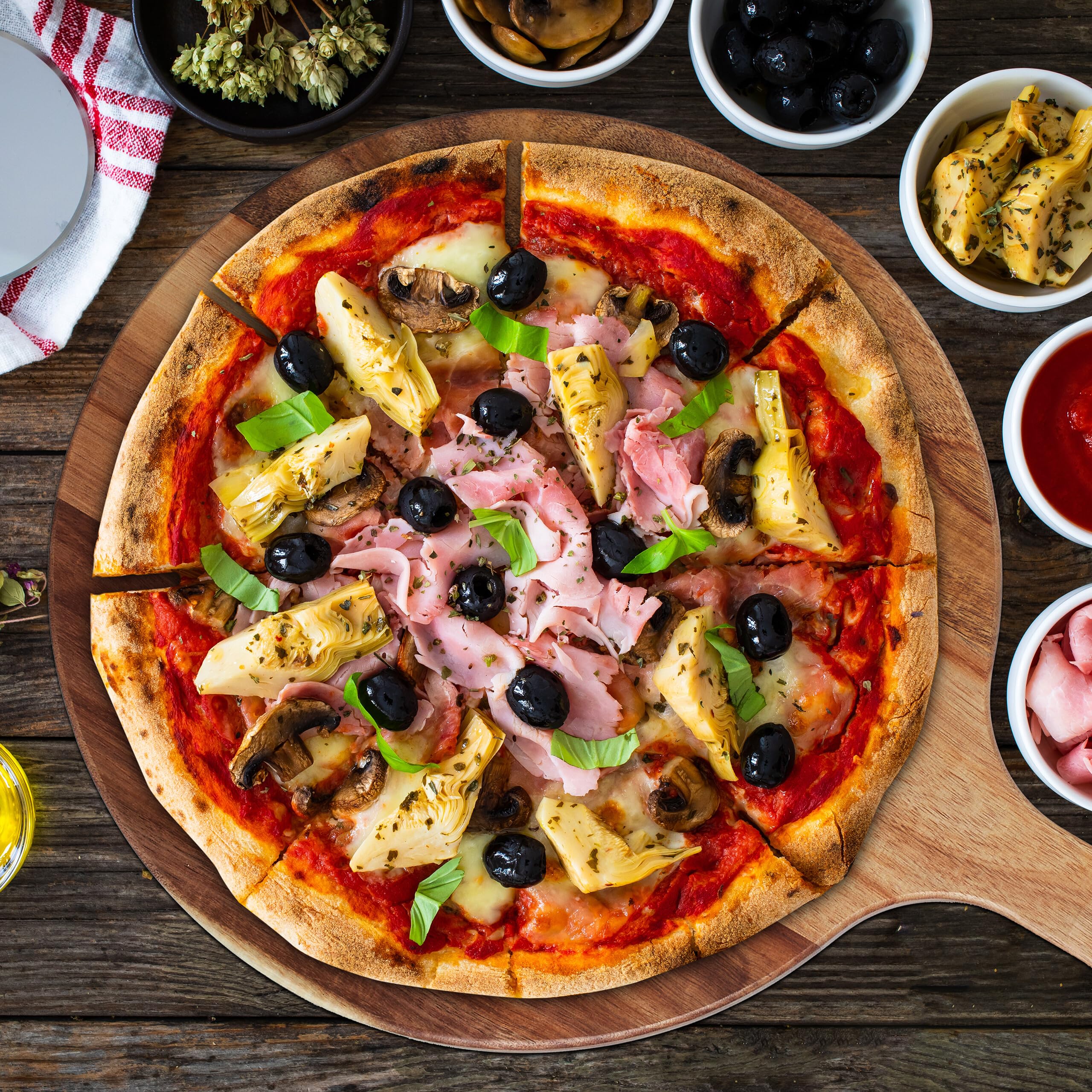 Kesper Pizzabord met pizzasnijder in set, bamboe, afmetingen: ø 32 cm/dikte