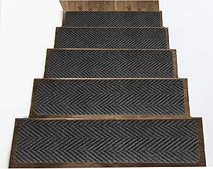 Indoor and Outdoor Carpet Stair Treads  Non-Slip Rubber Stair Tread Mats  Stairway Carpet Rugs Anti Slip for Pets, Dogs Durable and Resistant - 32 x 8 inch  Black Set of 14