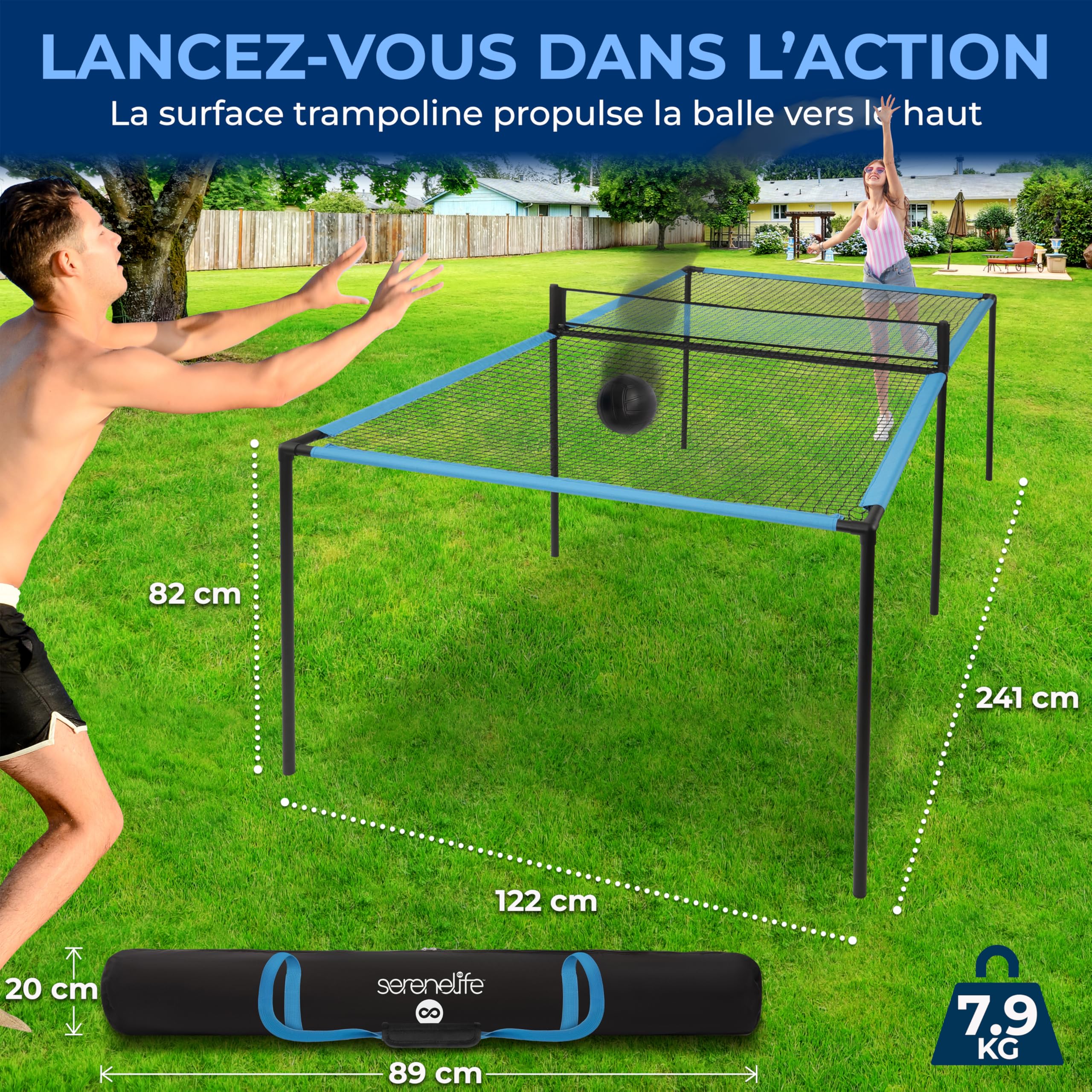 SereneLife Table de Ping-Pong Portable – Table de Ping-Pong Trampoline avec Cadre Acier Revêtu Anti-rouille-240 cm Complet, Jeu “Hand Pong” avec Raquettes & Balles, Intérieur/Extérieur, Salon & Plage