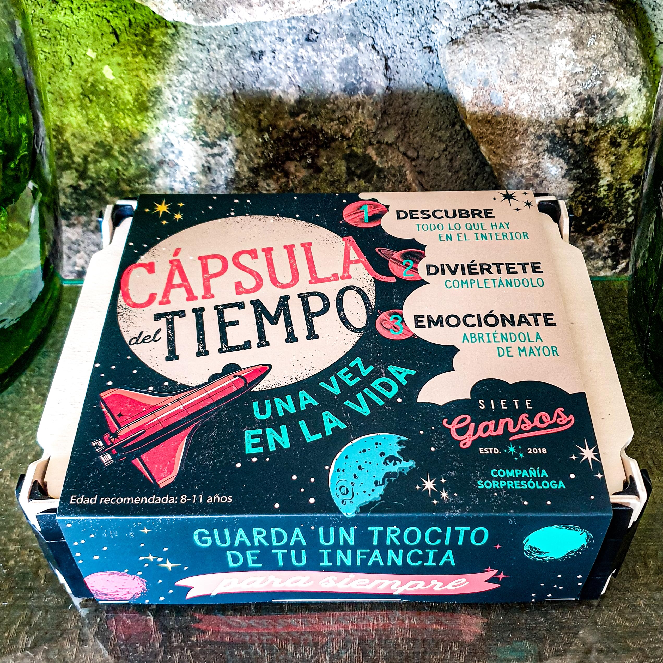 7GANSOS CAPSULA DEL TIEMPO Regalo comunión o cumpleaños para niños de 8 a 11 años. Gymkana infantil para guardar sus ideas para el futuro. Handmade.