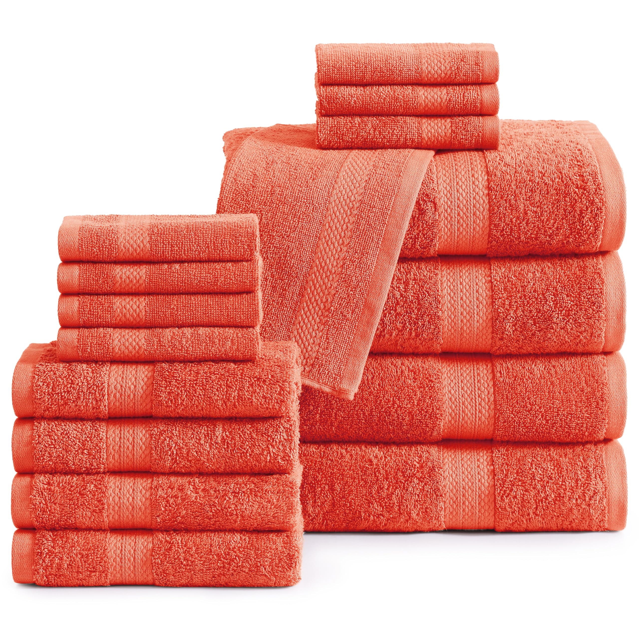 LANE LINEN 100% Cotton Luxury Bathroom Towel Set - 16 Pcs - Ring Spun, Quick Dry, Super Soft & Absorbent - 4 Bath, 8 Washcloths, 4 Hand Towels - Remains Fluffy After Multiple Washes - Living Coral