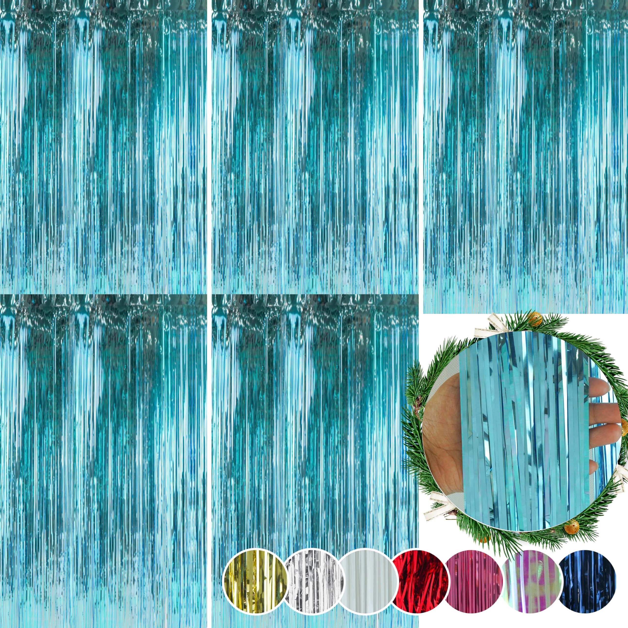 SRVertex 5-Pack Ice Blue Foil Christmas Lametta Strands, Angel Hair Xmas Tree Decorations
