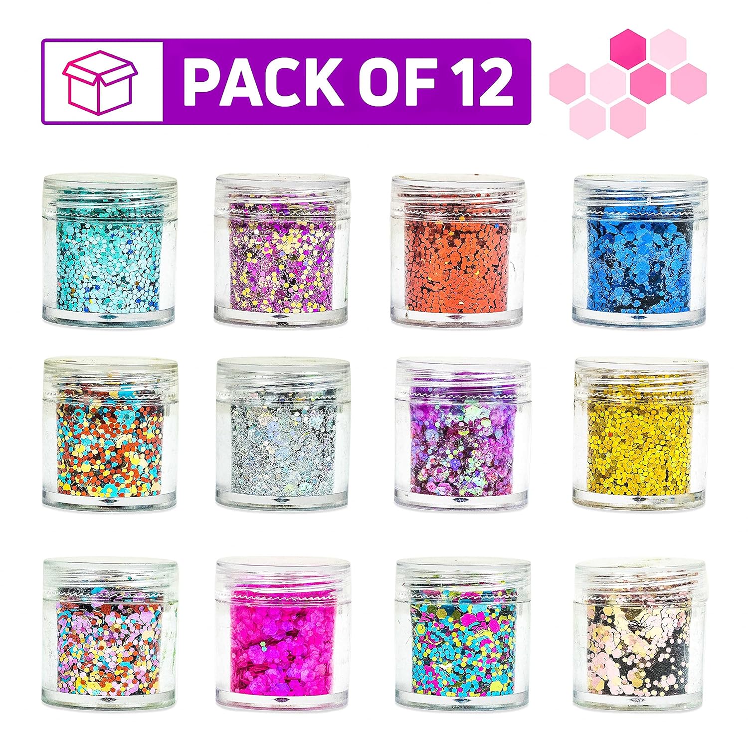 Azberg Body Glitter 180g Pack of 12 - Holographic Chunky Glitters for Nail Eye Face and Makeup - Resin Glitter in Different Sizes for Art and Craft : Beauty & Personal Care