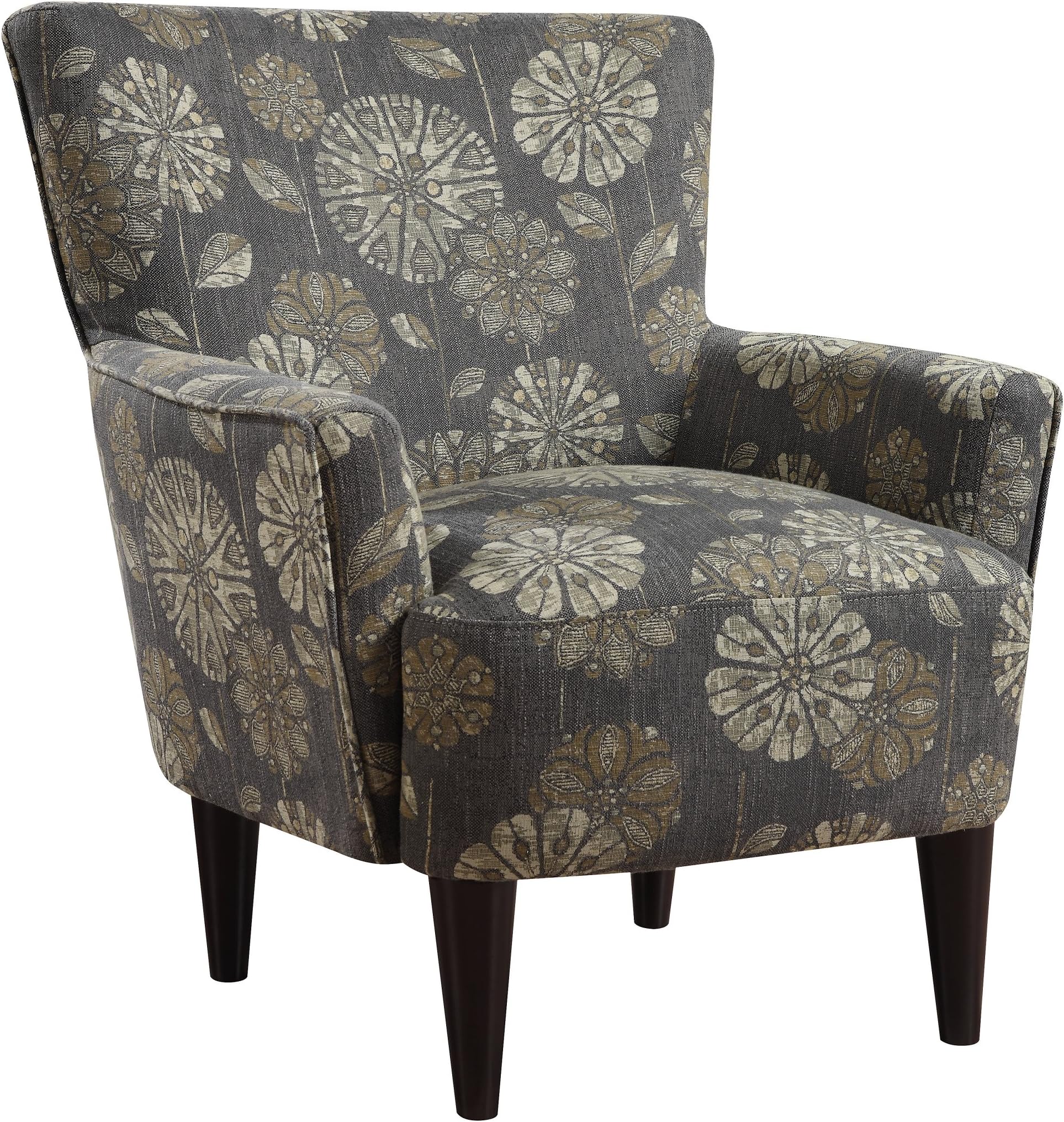 Emerald Home Flower Power Cascade Pewter Accent Chair with Flared Arms and Welt Trim