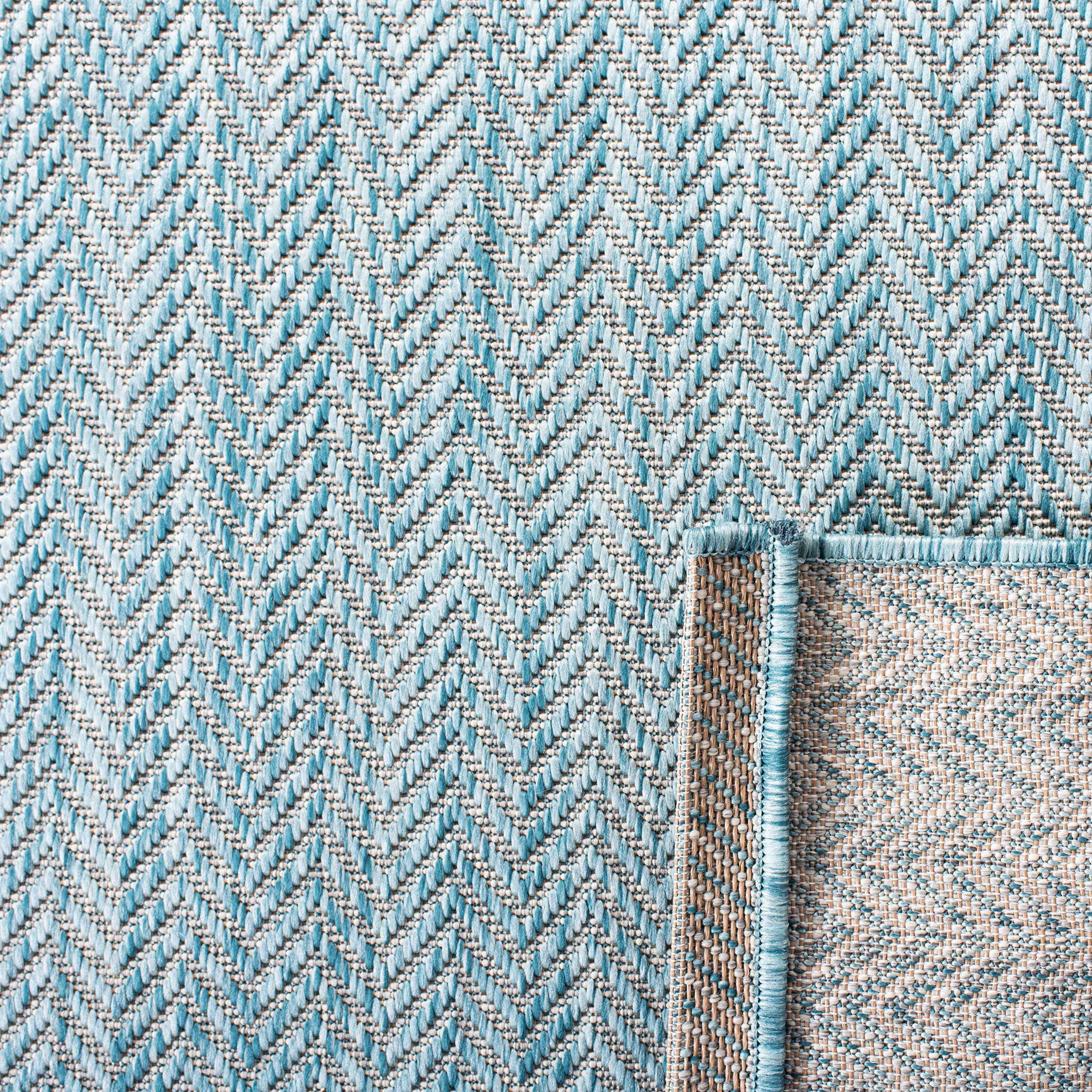 SAFAVIEH Washable Rug Outdoor Courtyard Collection - 10' Square, Aqua Blue & Grey, Non-Shedding & Easy Cleaning, Ideal for Patio, Backyard, Mudroom (