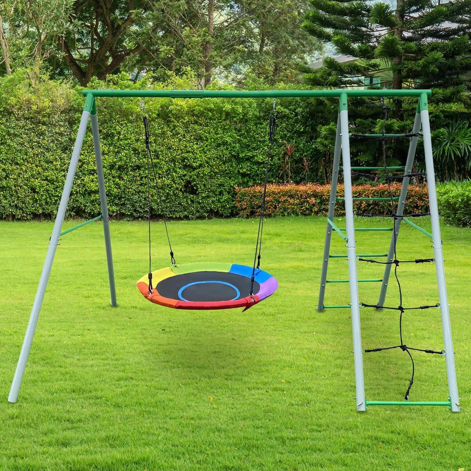 Swing HYP10 Children's Swing Outdoor Set - Garden Playground with Stork's Nest Swing (45 kg), Climbing Ladder & Net - Weatherproof Play System for Children from 3 Years