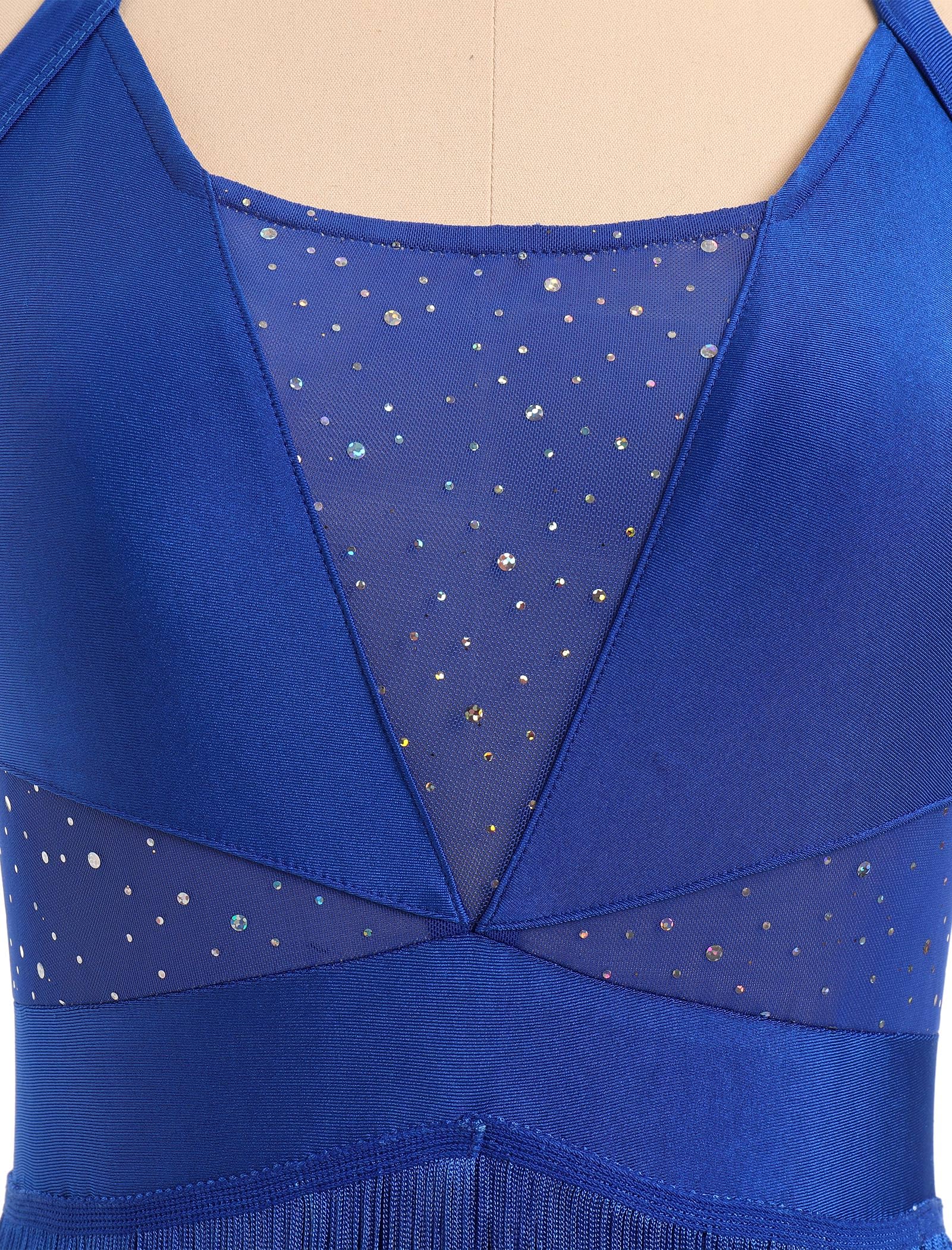 Disfraz de danza latina con lentejuelas con flecos para mujer, con borla brillante, camiseta de danza, soporte para cuello, tangos latinos, salsa, jazz, acrobacias