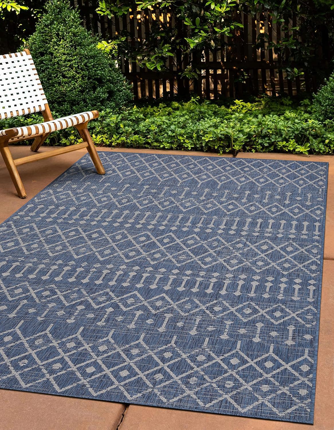Modern Geometric Indoor Outdoor Area Rug Weather Resistant Outdoor Carpet for Porch Deck Balcony Backyard Patio Rug 5x7 Gray, Blue