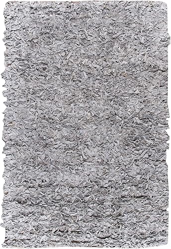 Miniatura 2 de SAFAVIEH Leather Shag Collection - Alfombra decorativa, 3 x 5 pies, color blanco, cuero moderno anudado a mano, ideal para zonas de alto tráfico en