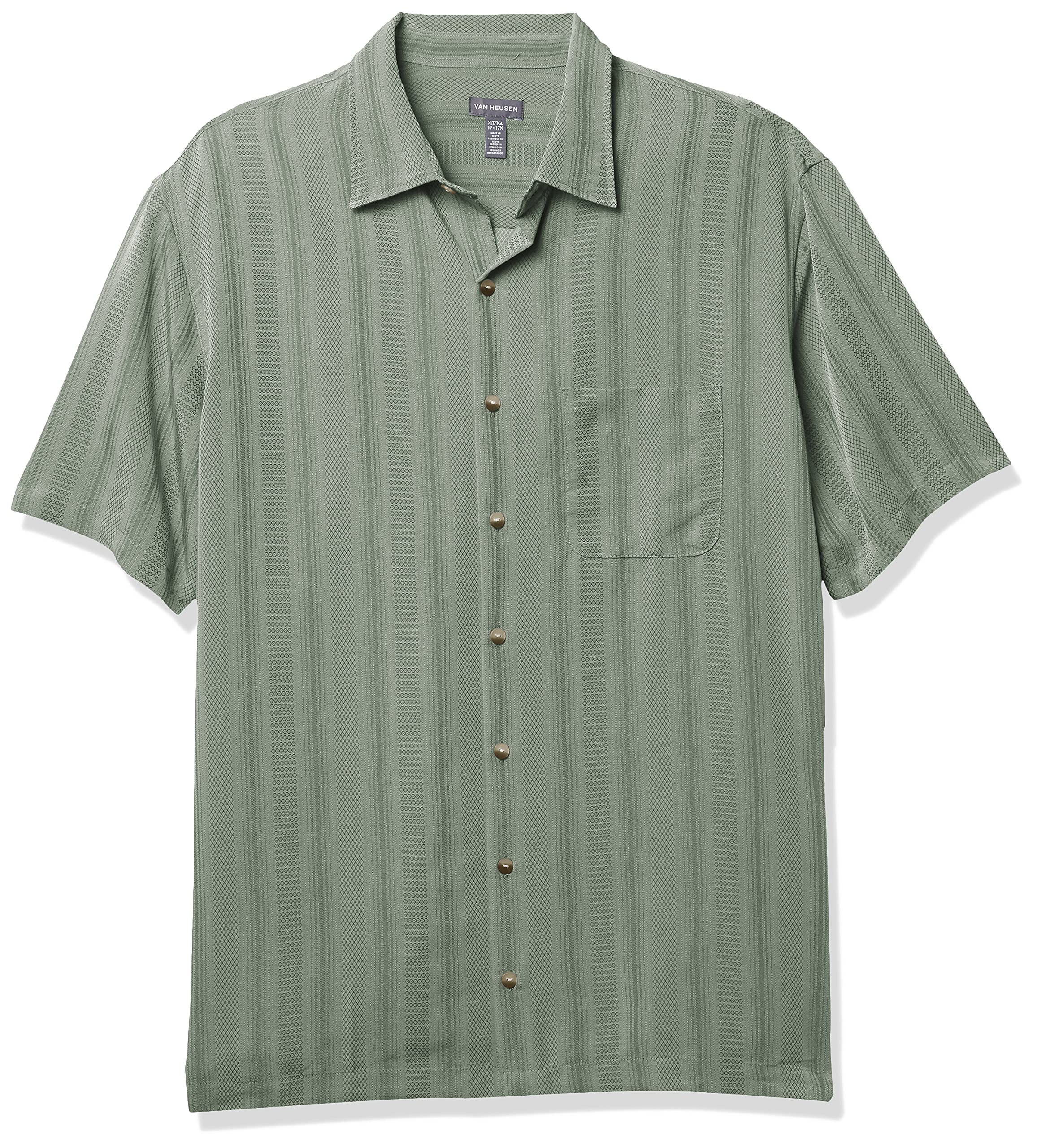 Van HeusenMen's Big and Tall Air Short Sleeve Button Down Poly Rayon Stripe Shirt