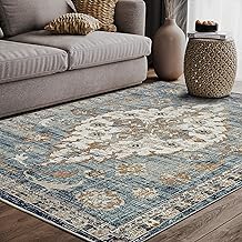 Abani Blue &amp; Beige Traditional Medallion 5'3" X 7'6" Area Rug, Porto Collection - Vintage Style Rugs Turkish Accent Rug
