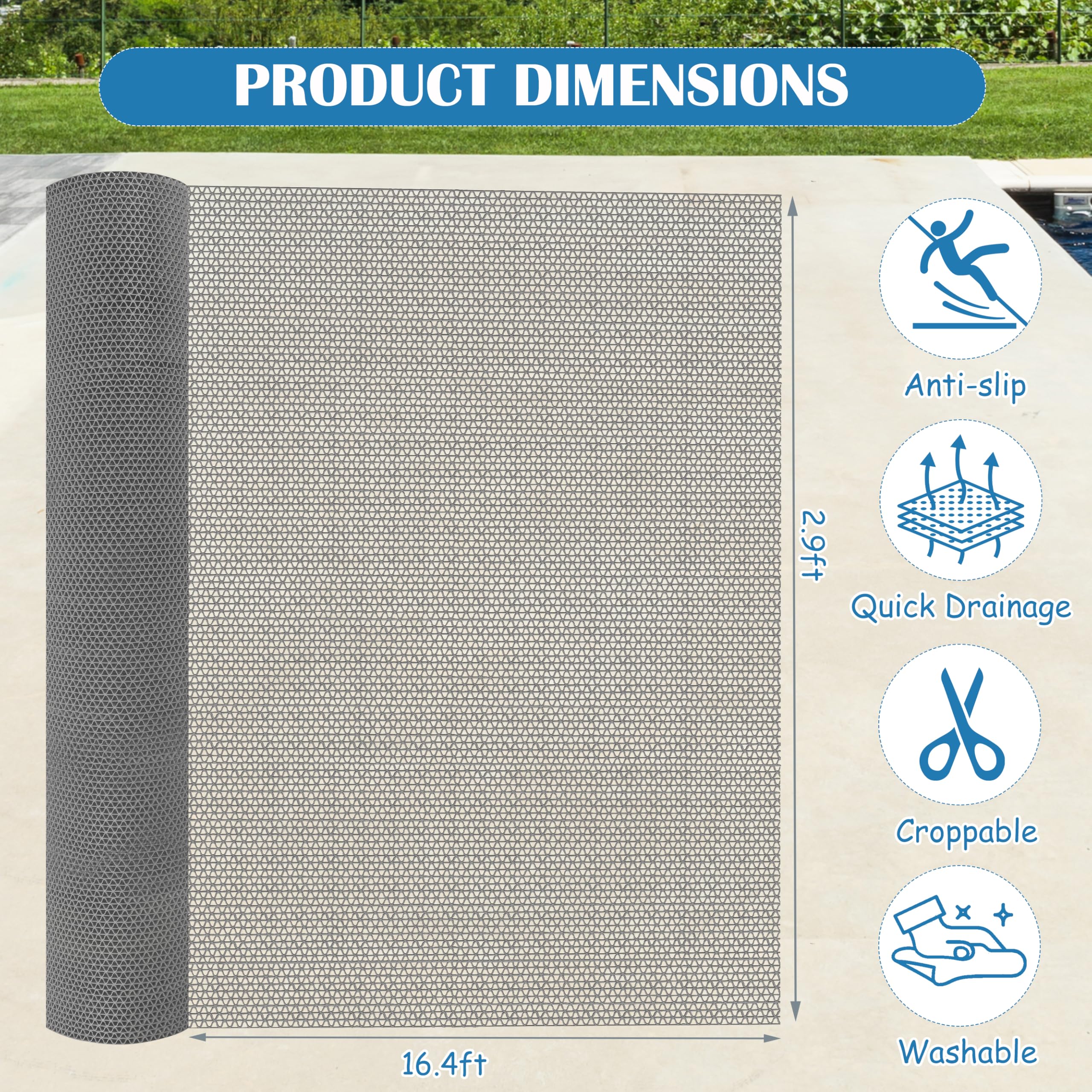 2.9'x16.4' Non Slip Drainage Pool Mat 0.23'' Thick Pool Floor Mat — Amazon image 6