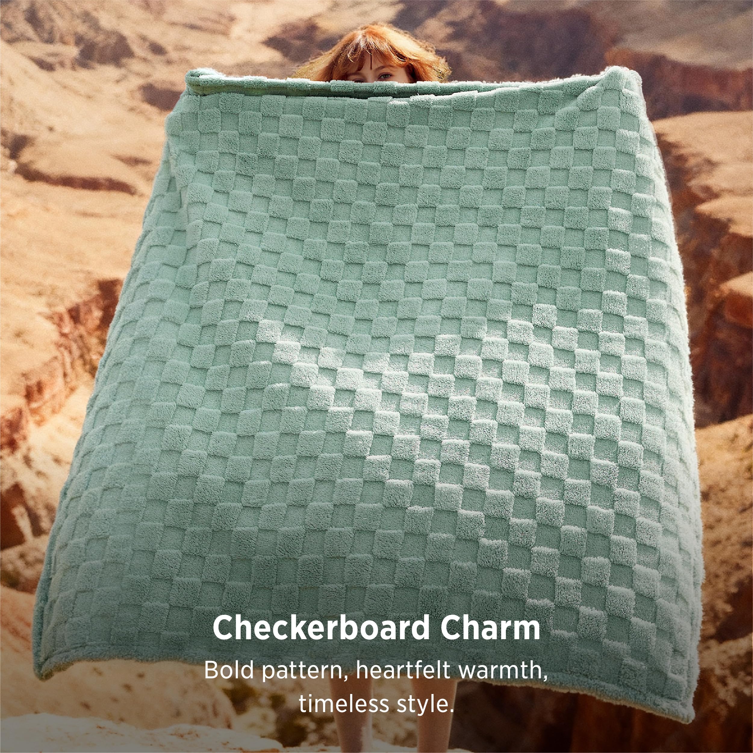 Bedsure GentleSoft Sage Green Throw Blanket for Couch - Checkered Cute Fleece Bl — product photo