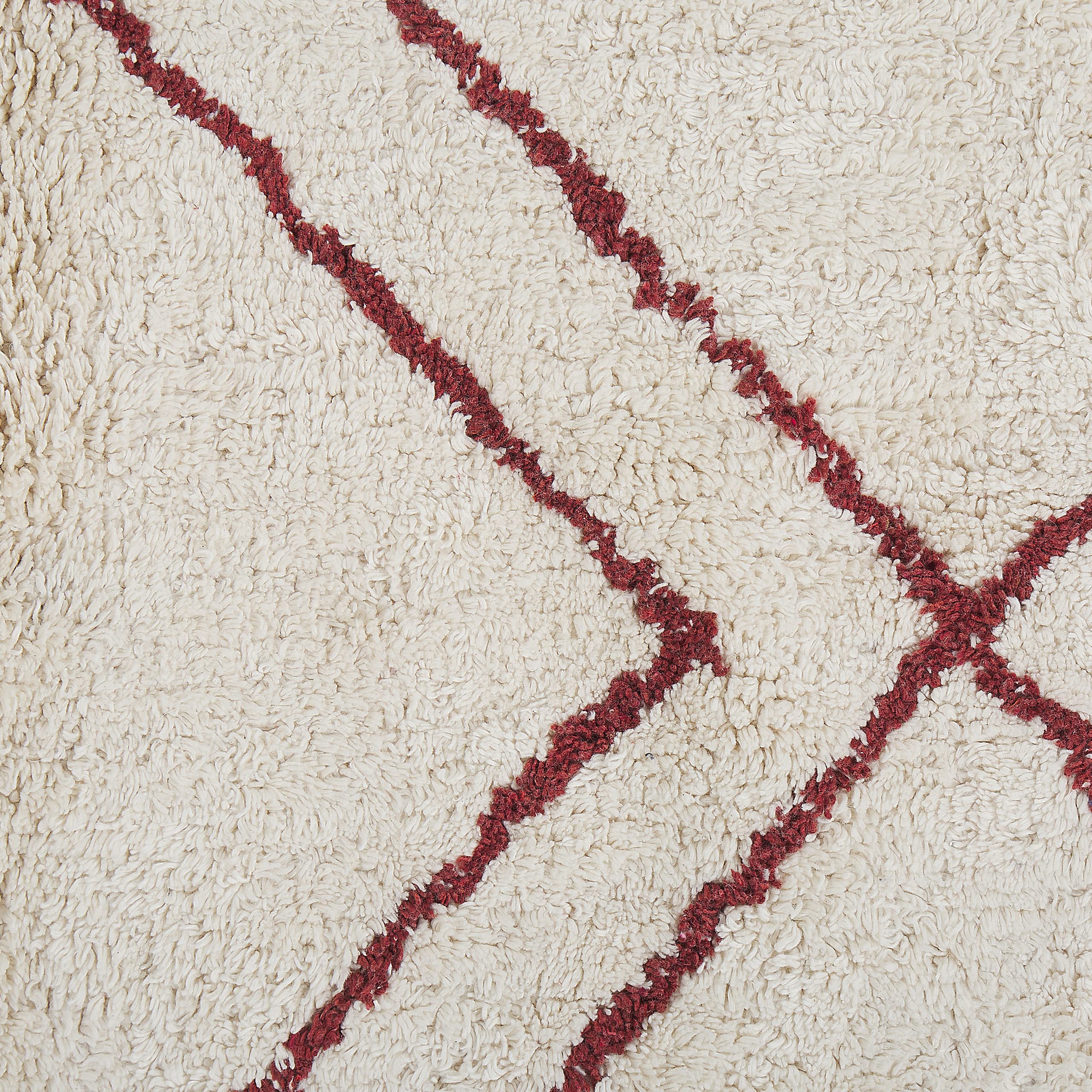 Beliani Tapis Moderne en Coton à Motifs avec Franges 160 x 230 cm Blanc et Rouge Kenitra