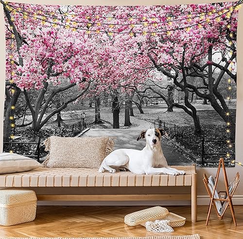 Miniatura 8 de Lunarable NYC - Tapiz de flores en Central Park, paisaje, cerezos, bosque, temporada de primavera, decoración de tela para colgar en la pared para
