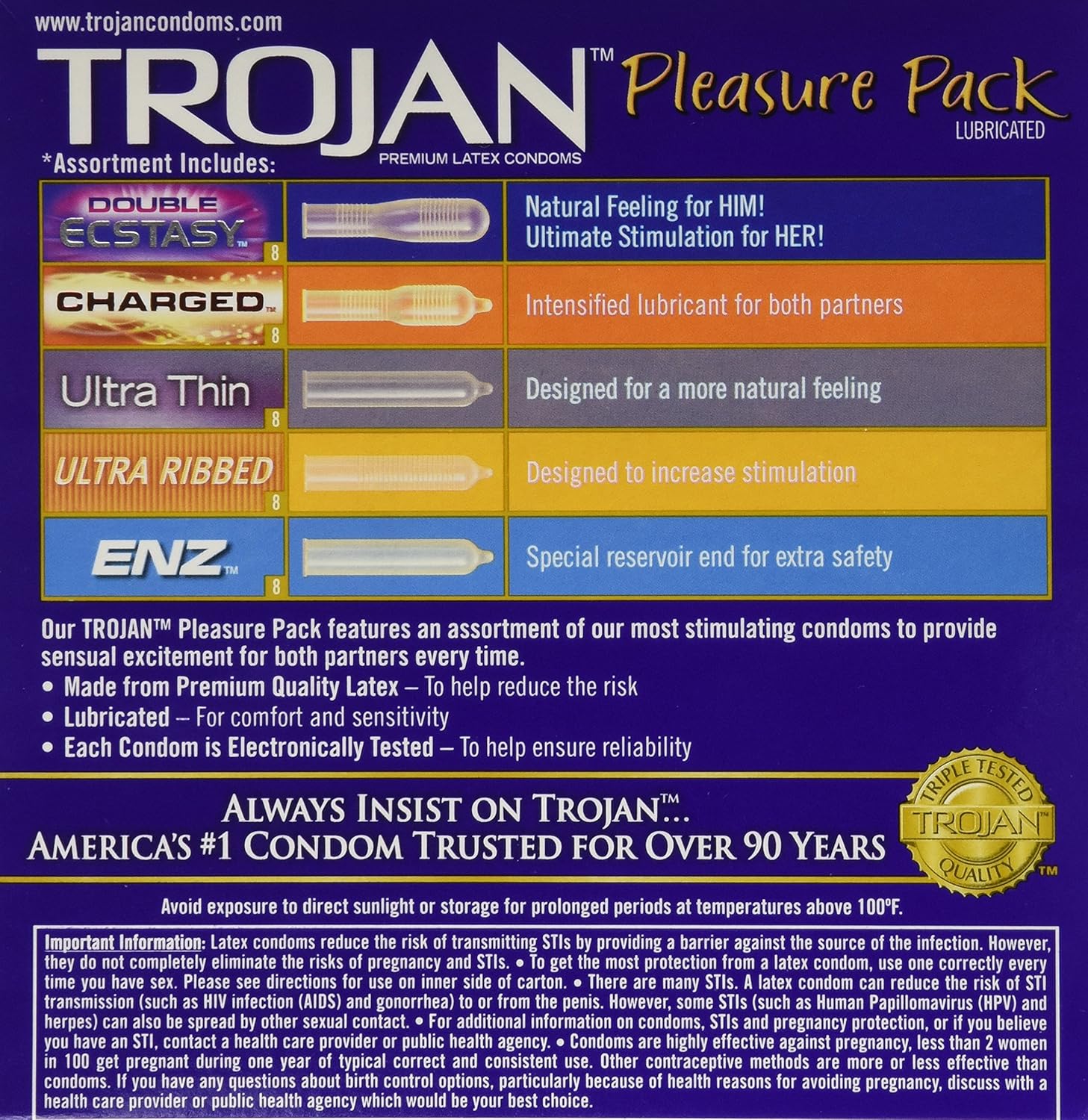 Trojan Pleasure Pack Lubricated Condoms Variety Pack (80 Condoms)