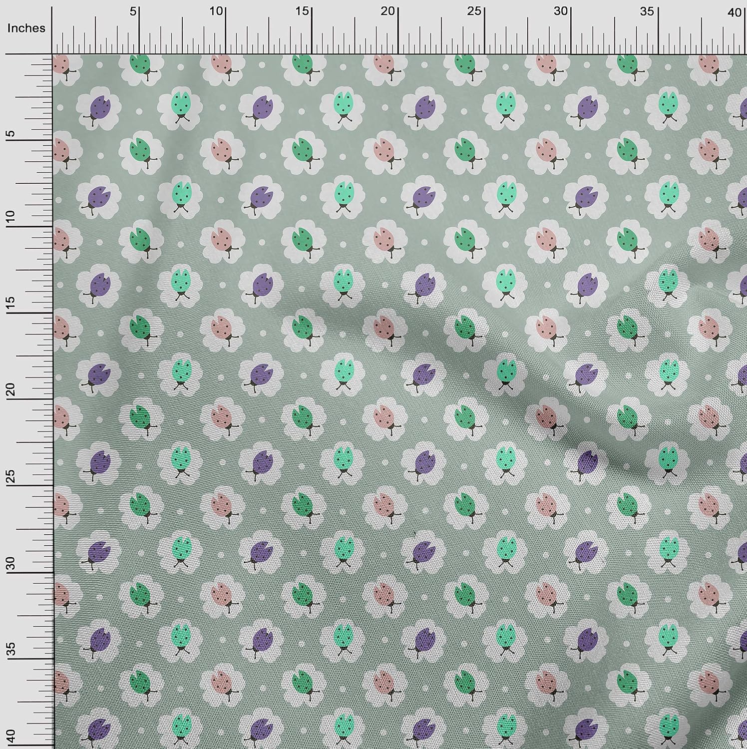 oneOone Cotton Cambric Sea Green Fabric Bird Ladybird Dress Material Fabric Print Fabric by The Yard 42 Inch Wide