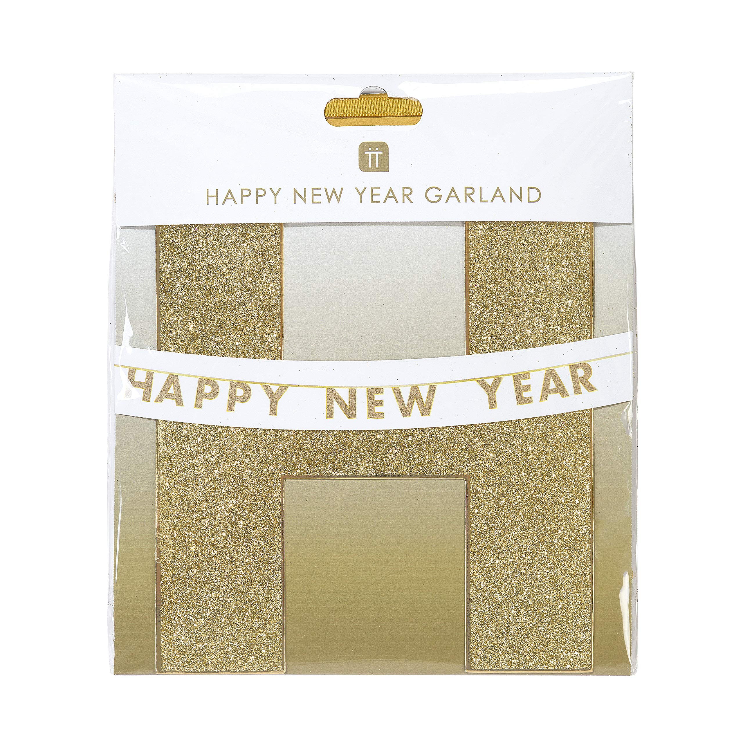 Talking Tables 3 Metres Gold Happy New Year Party Garland Bunting Hanging Decoration Glitter Finish, Christmas