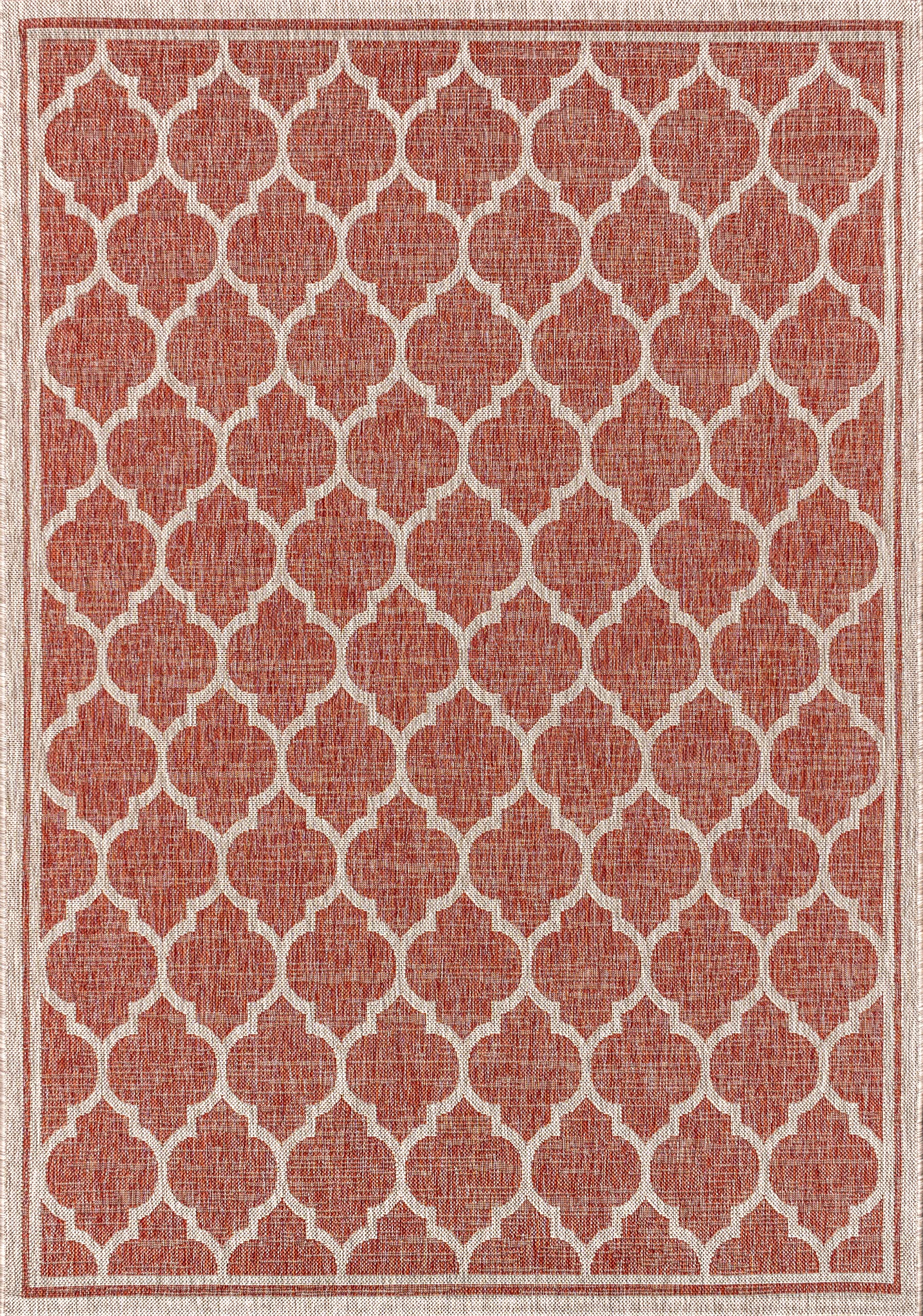 JONATHAN Y SMB109C-8 Trebol Alfombra Exterior Interior Textura Tejido Celosía Marroquí, Bohemia Moderna, Fácil de Limpiar, Habitación, Cocina, 240 cm x 300 cm, Rojo/Beige