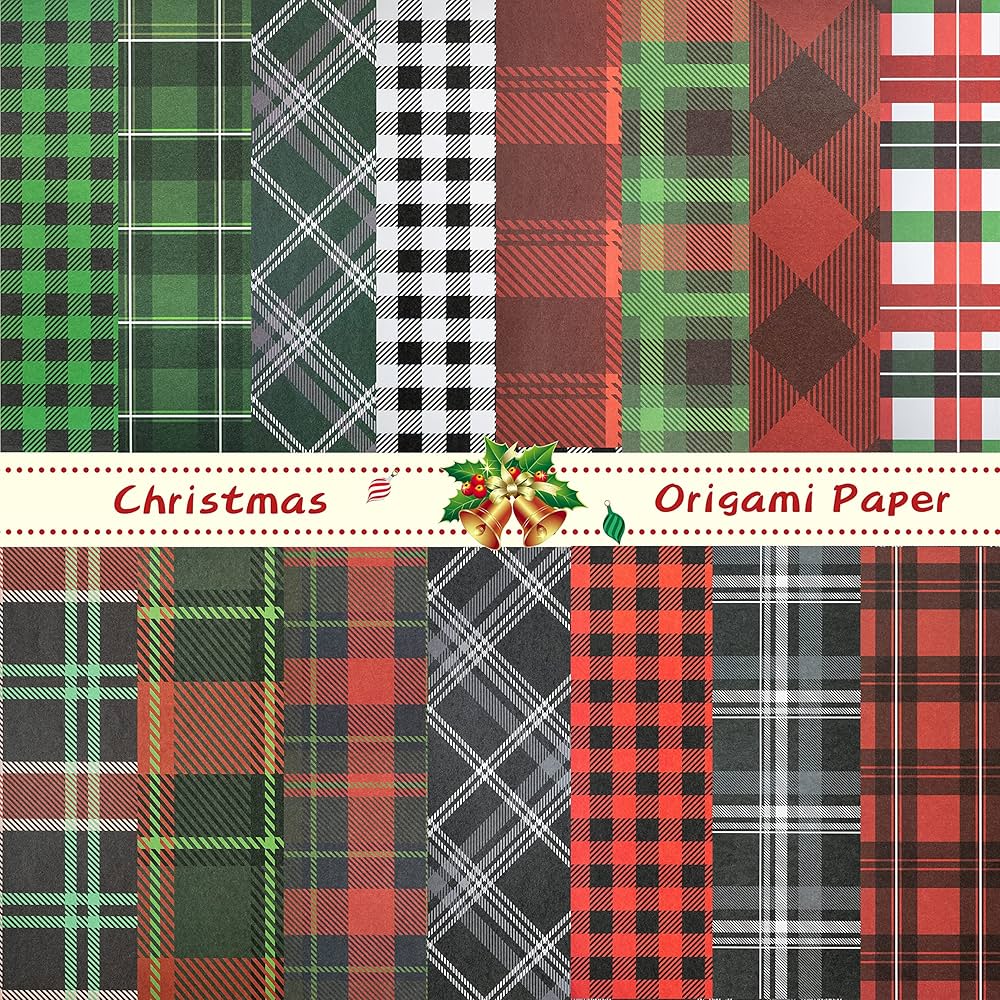 Amazon | Haooryx 60枚 クリスマス チェック柄 折り紙 両面 11