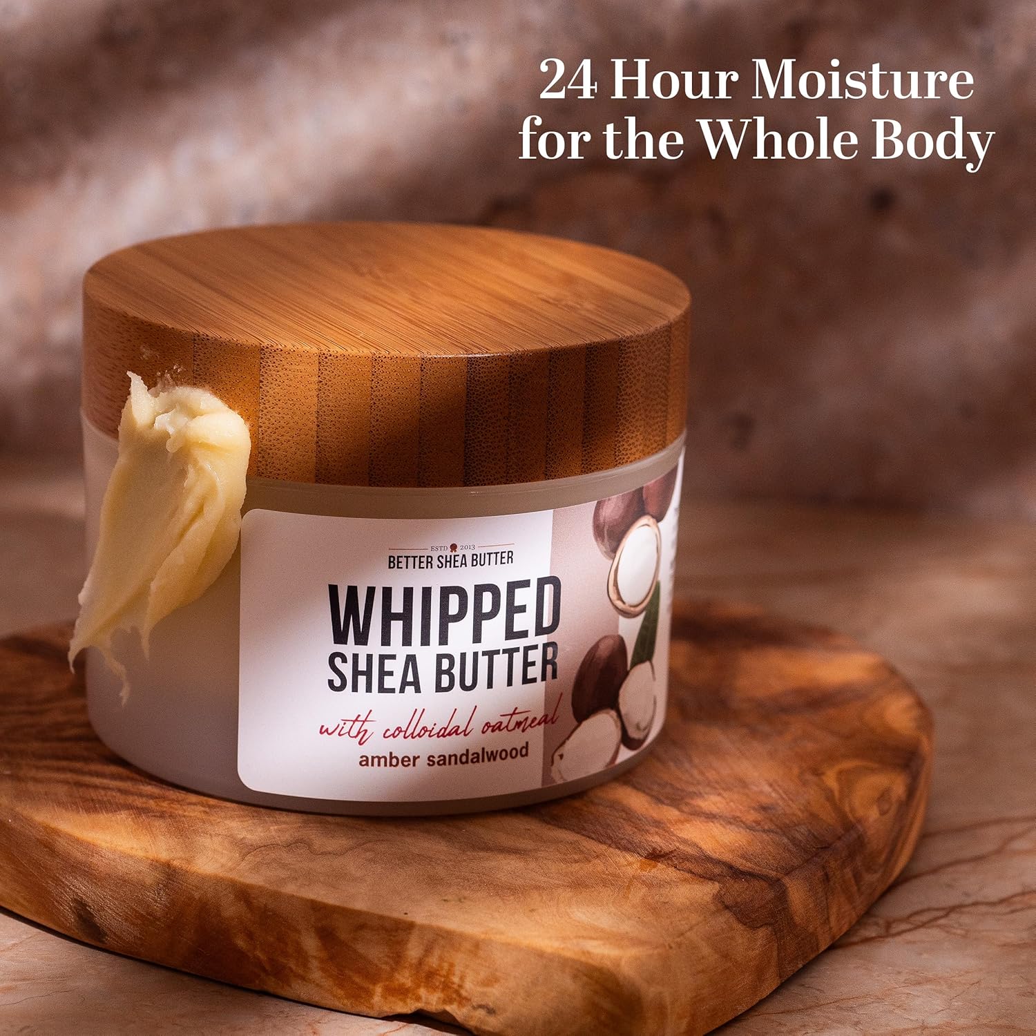 Whipped Shea Butter with Colloidal Oatmeal | Amber Sandalwood Essential Oil Blend | 24-Hour Deep Hydration Body Butter for Dry Skin | Water-Free Shea Moisturizer for Men and Women