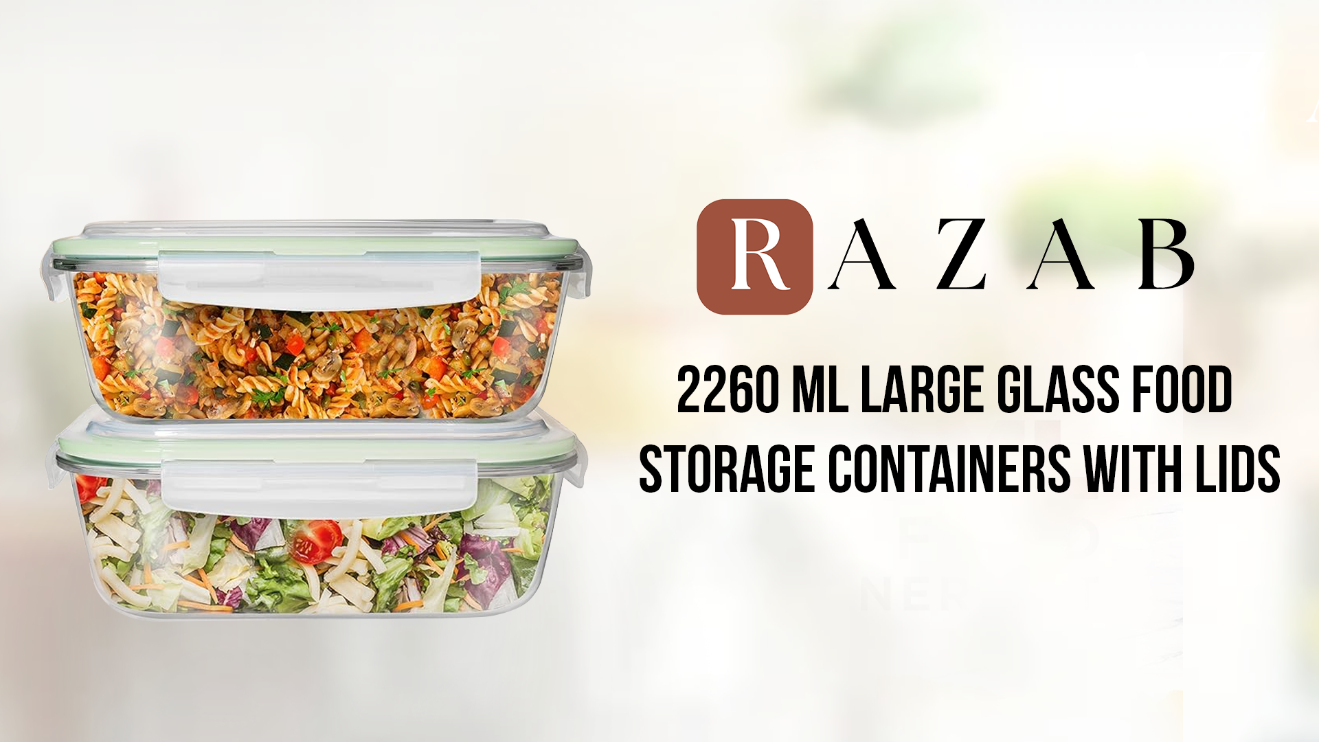 Amazon.com: Razab 10 Cups/ 80 Oz 4 Pc (Set of 2) Glass Food Storage  Containers with Airtight Locking Lids-For Storing & Serving Food. BPA Free  & Leak Proof - Microwave, Dishwasher, Fridge,