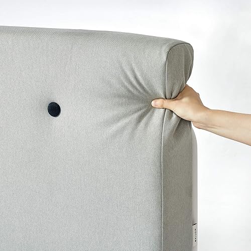 Miniatura 6 de Mellow Maggie - Cama de plataforma de metal con cabecera tapizada con cojín, listones de acero, fácil montaje, gris cielo, tamaño Queen Gris (Sky