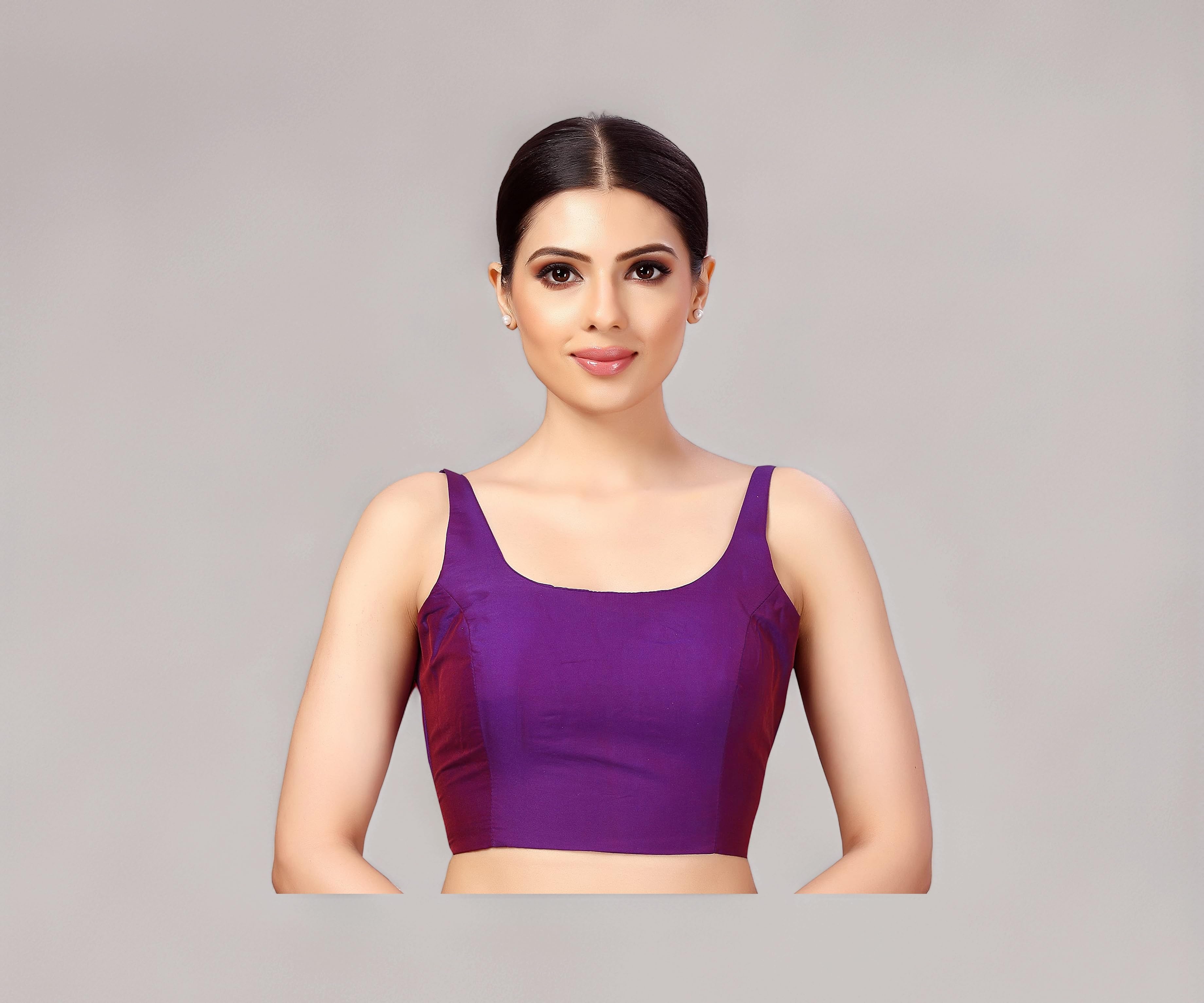 Studio Shringaar Women's Polyester Sleeveless Satin Padded Saree Blouse
