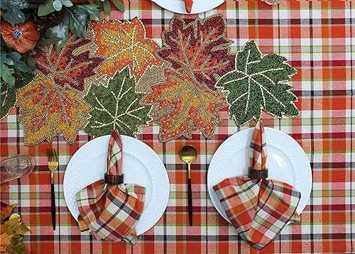 Miniatura 5 de COTTON CRAFT Servilletas de tela a cuadros de cosecha  Juego de 12 servilletas de algodón puro  Servilleta reutilizable  17 x 17  Naranja óxido