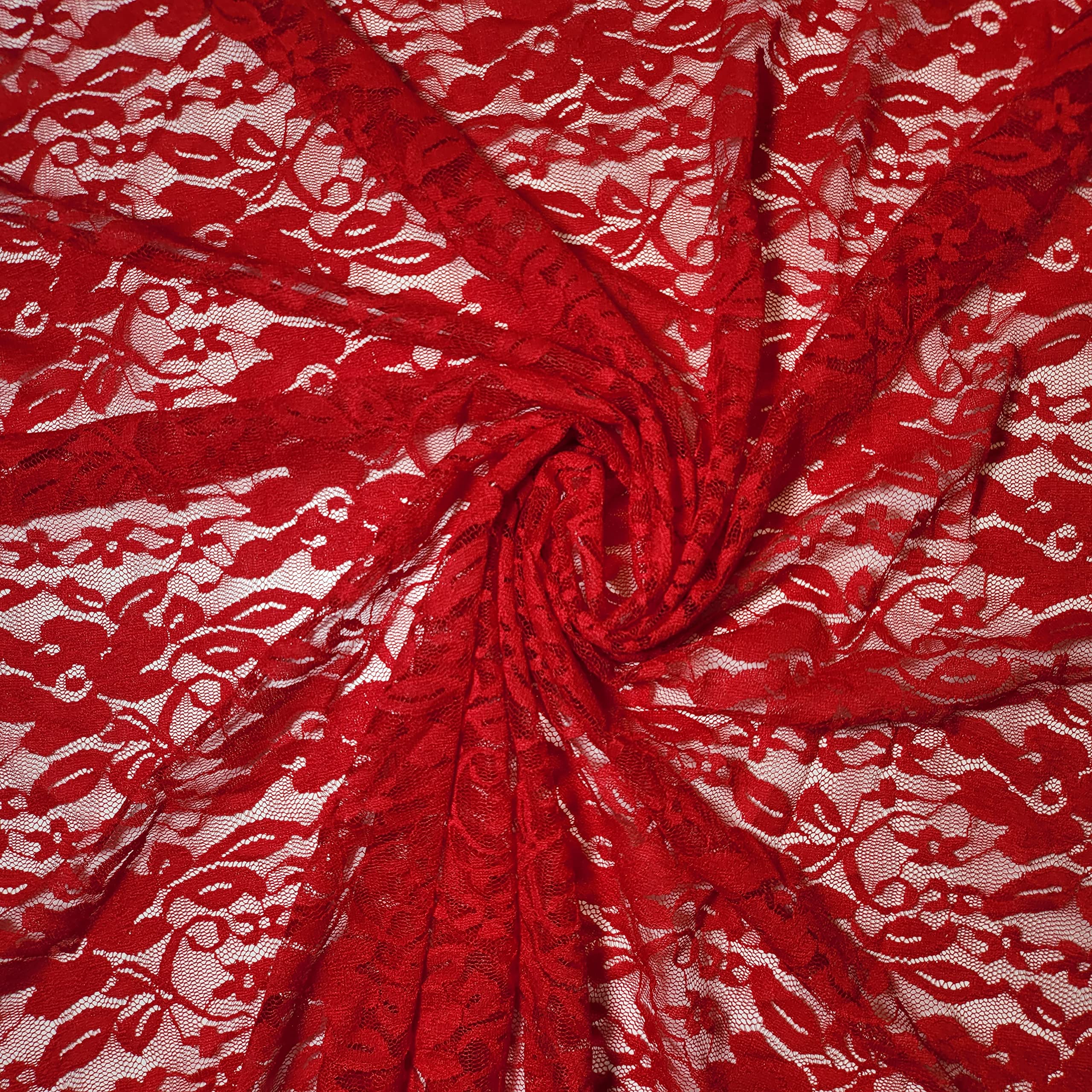 African Vintage Embroidery Bridal Nigerian French Embroidery Corded Budget Guipure Lace Mesh Net Fabric 54" Corded Budget Guipure Lace Mesh Net Fabric 54" (5 METER, Red Floral) โ image 1
