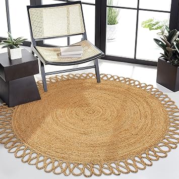 Hand Woven Braided Jute Rug - 5 Round - Farmhouse Dining Room Rug