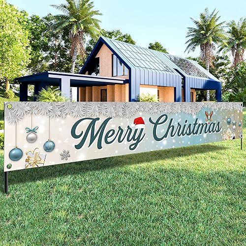 Miniatura 9 de KatchOn, Cartel de Feliz Navidad para patio, grande, 120 x 20 pulgadas, pancarta de Feliz Navidad al aire libre para decoraciones de fiesta de