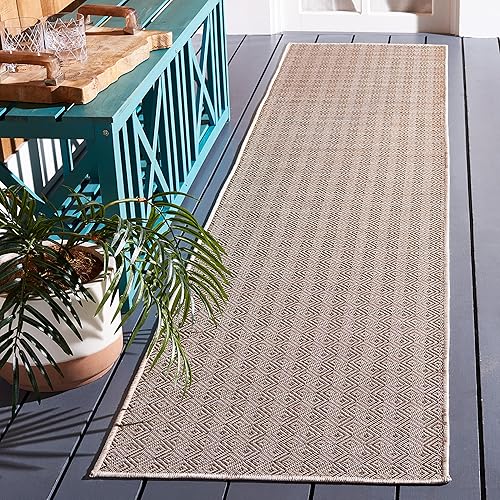 SAFAVIEH Hampton Collection - Alfombra de pasillo, 2 x 9 pies, marrón, no desprende pelusa y de fácil cuidado, para interiores y exteriores, lavable