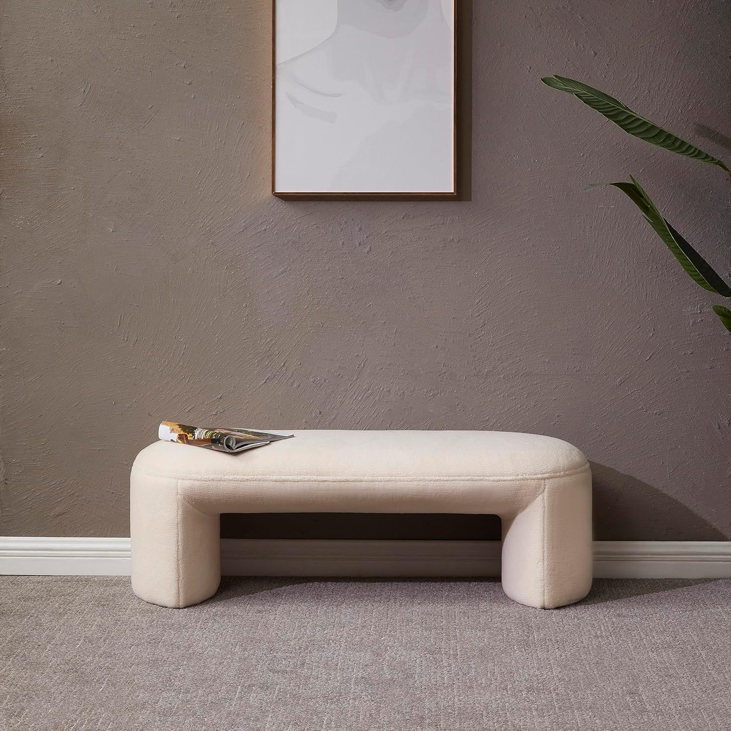 SAFAVIEH Couture Collection Vivie Ivory Faux Shearling Bench (Fully Assembled)