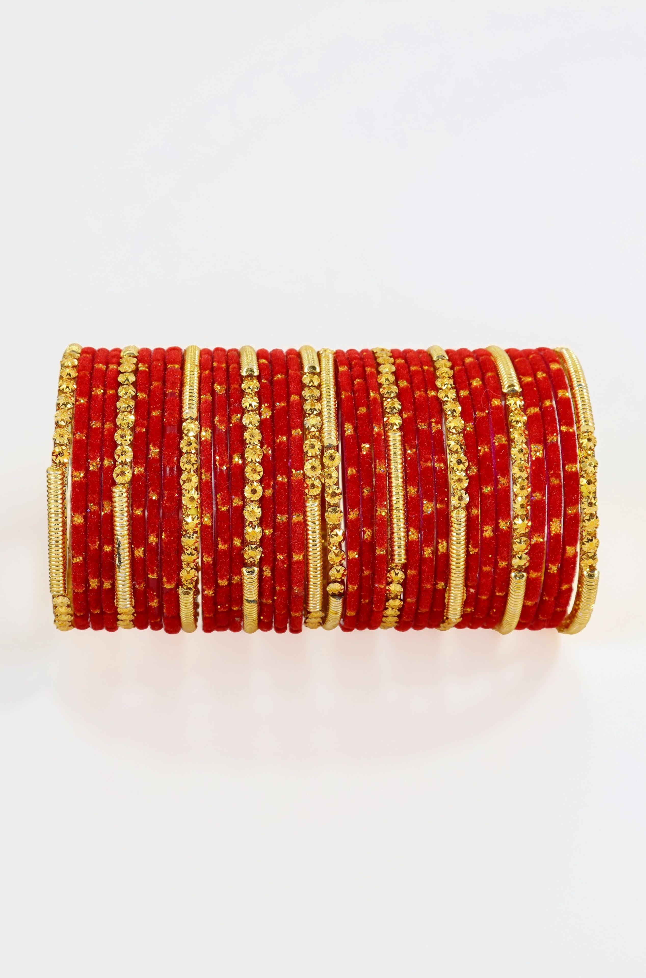 Fancy Glass Golden Beads & Polka Dots Velvet Bangles Set For Women and Girls | Stylish Designer Bangles | Glass Chudi | Women's Fashion Jewellery-Set of 34