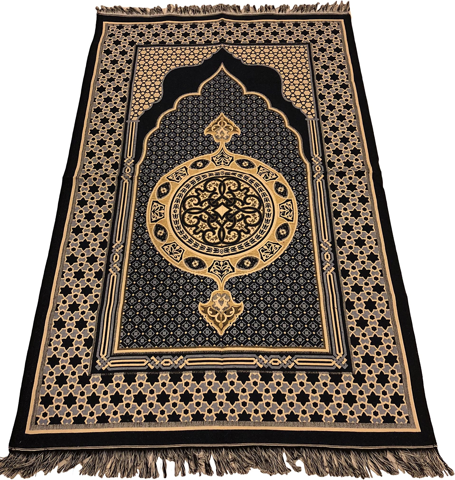 Islamic Prayer Rug Turkish Ottoman Stamp Star Pattern Sajadah Thin Prayer Rug Muslim Gift Eid Ramadan Namaz (Blue)