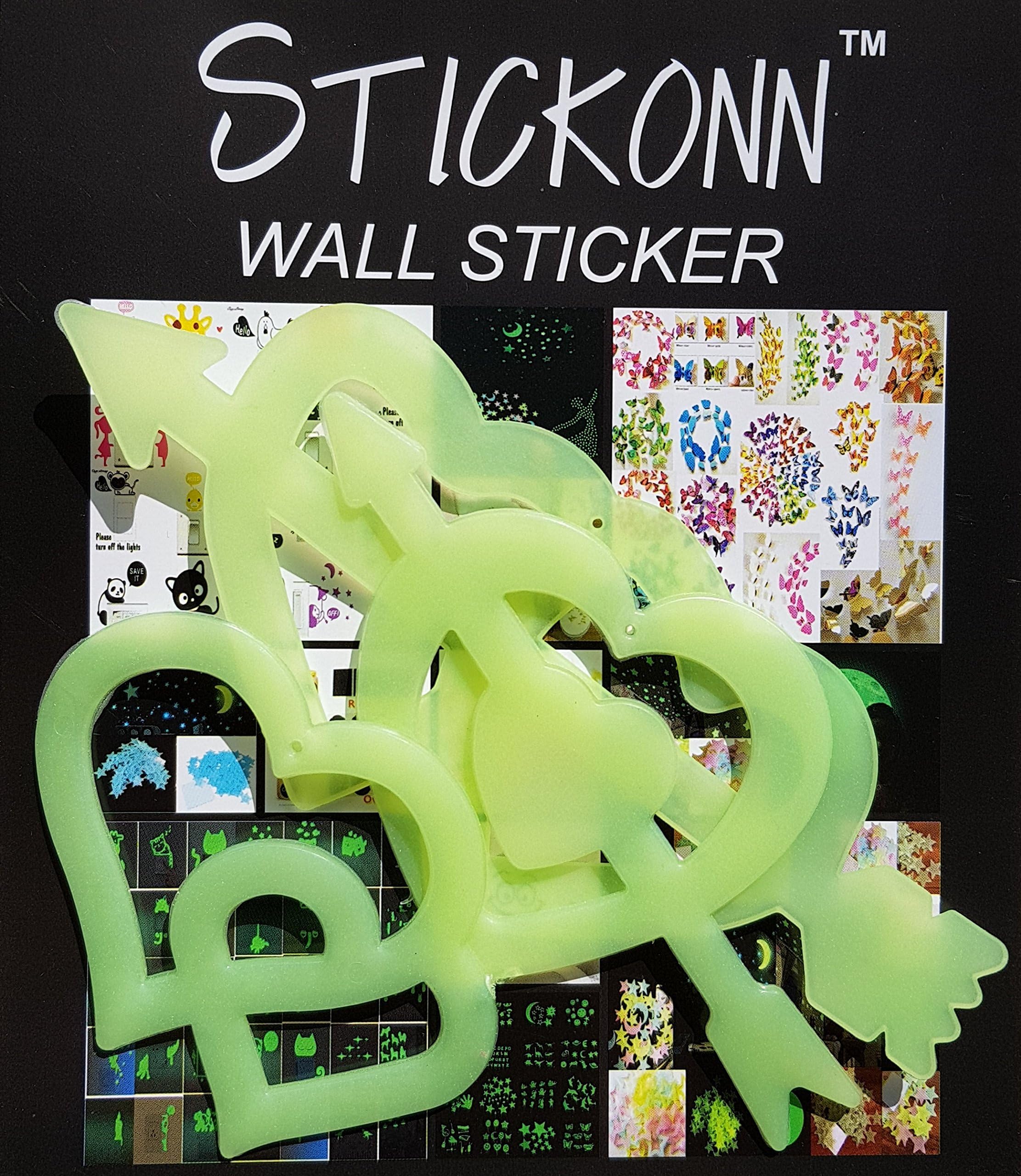 Plastic Arrow heart Fluorescent Glow in The Dark Hollow Star Wall Sticker (Green)