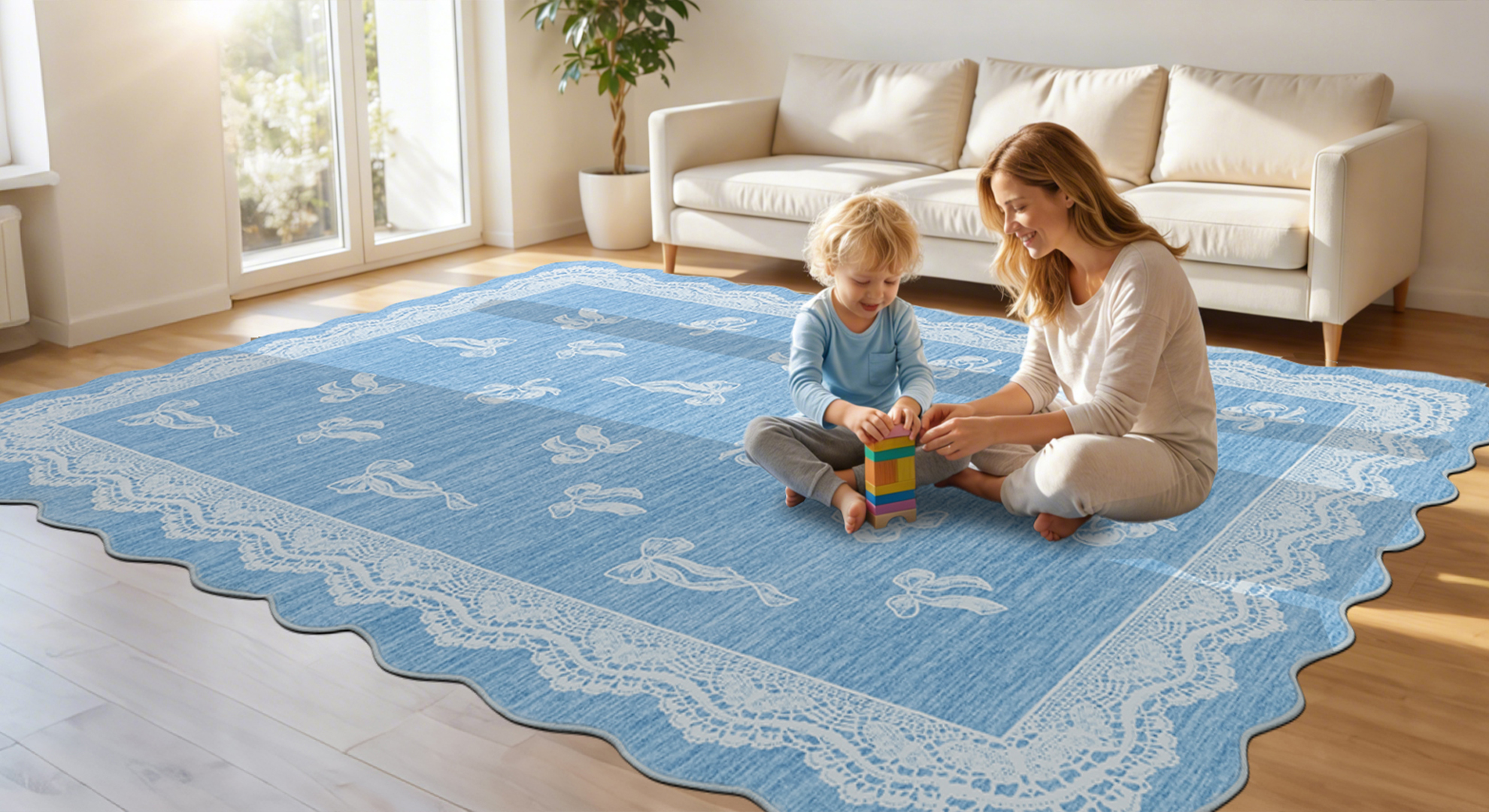 Tapete decorativo Ortigia 5x7 azul antideslizante lavable miniatura 7