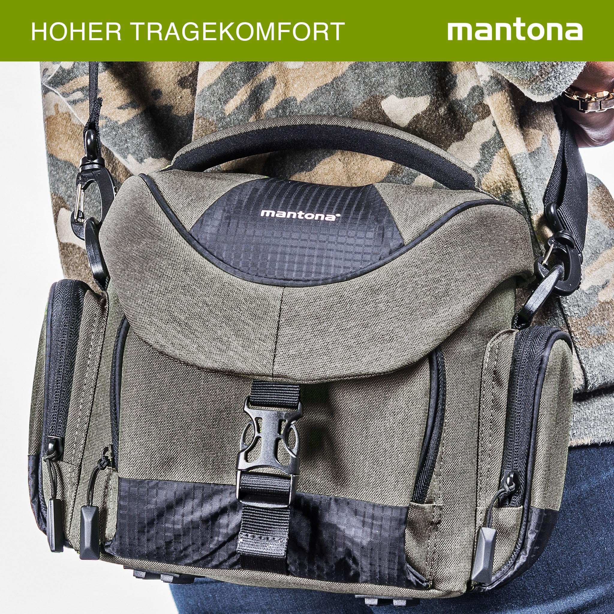 Mantona Premium Sac à Dos pour Appareil Photo, rembourré, pour Appareil Photo DSLR et Accessoires, Appareil Photo Hybride, Appareil Photo DSLM, Objectif supplémentaire, avec Poches supplémentaires
