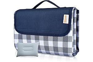 Navy Blue Waterproof Picnic Blanket with Pillow for Sandproof Beach & Outdoors...