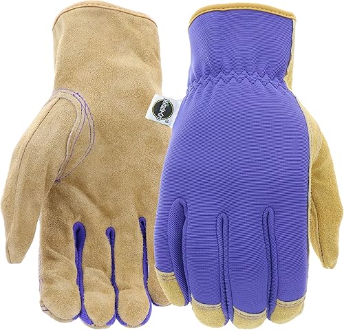 Miniatura 7 de Miracle Gro MG23080 - Guantes de trabajo de paisajismo (1 par, medianogrande), guantes de palma de cuero de vaca divididos con muñeca elástica
