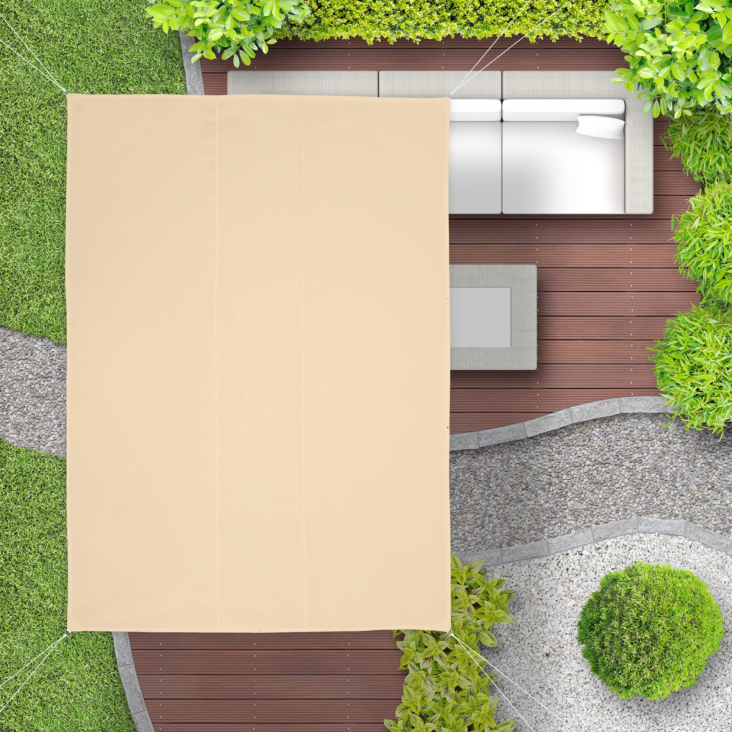 Relaxdays Sonnensegel rechteckig, 2 x 4 m, wasserabweisend, UV-Schutz, mit Spannseilen, Schattenspender Garten, beige