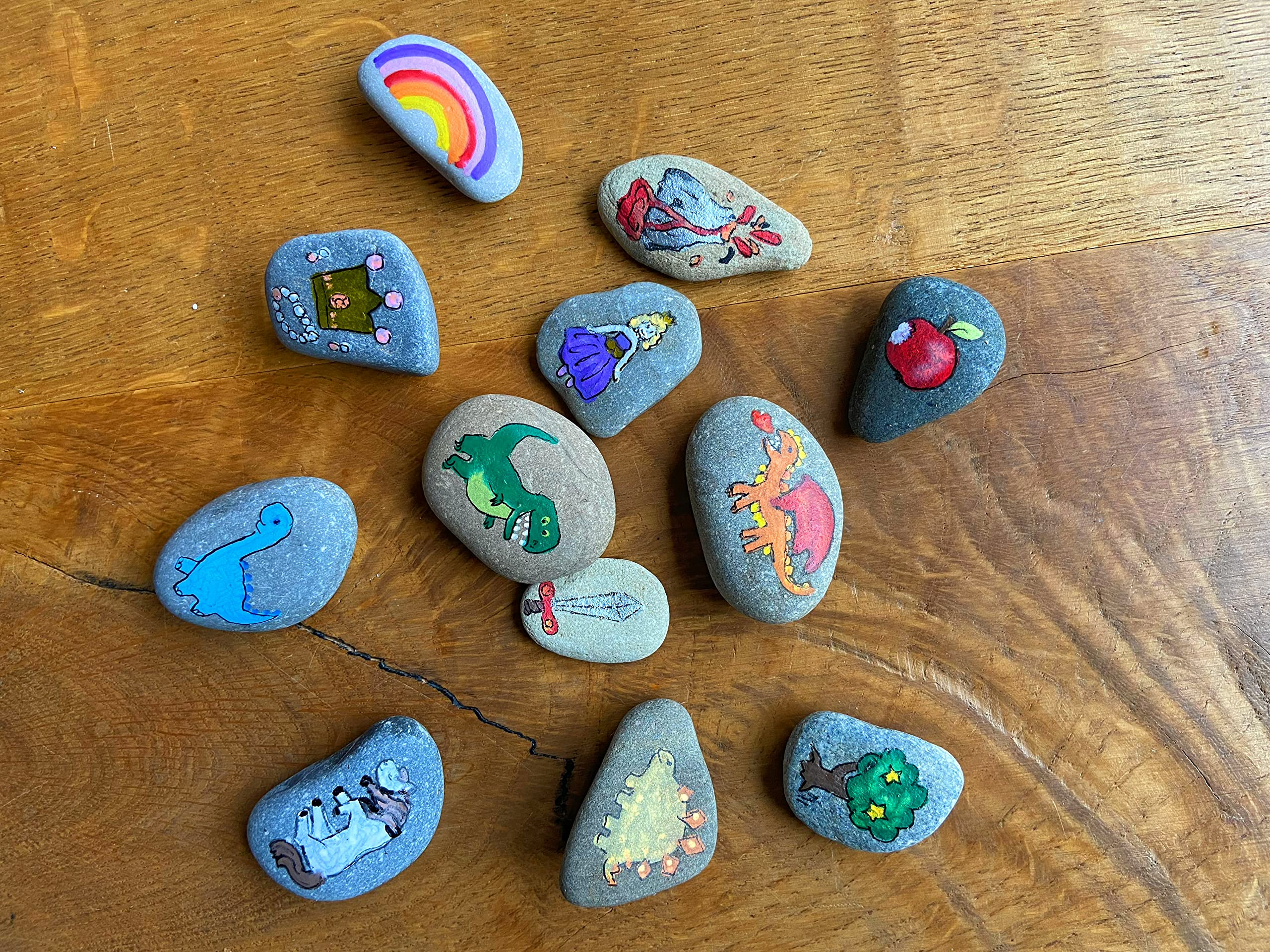 Erzählsteine, Geschichtensteine, Story Stones nach Montessori, Geschichtensäckchen (8) handbemalt